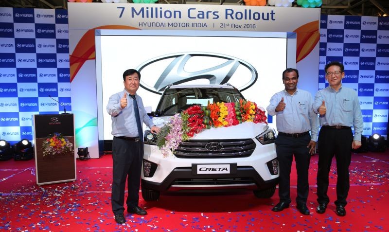 Hyundai celebrates the rollout of the seven millionth car from their Chennai plant