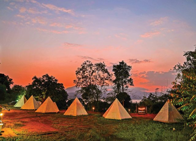 Glamping camp tents at Pavna lake site
